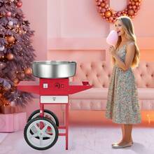 elektrische Zuckerwattemaschine kommerzielle Zuckerwattegeräte mit Wagen (1000 W) mit 52 cm Edelstahlschüssel & Zuckerschaufel & Schublade, perfekt für Kindergeburtstage Familienfeiern Rot - Mit Wagen, Rot - Übersicht 9