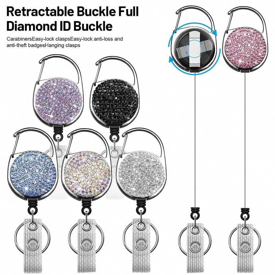 1pc Colorful Rhinestone Retractable ID Badge Reel, Adjustable Length, Hard Shell ID Card Holder Keychain Suitable For Metro Card, ID Card, Work Badge, Student ID, Exhibition Badge, Event Pass - Clay With Diamonds - View 1
