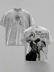 Seven Dead Sins Escanorholiday Haul Oversized Tee-Who Decided That Prides In Retrographic Heavy Cotton Unisex Anime Street Wear Gift For Fans, American , Valentine's Day, St Patrick's Day, Easter, Mother's Day, Men's Shirts And Black Patterns Are Suitable For Other Occasions, 100% Cotton And 's Shirts.Summer Outfits For Women - 灰色 - 查看 6