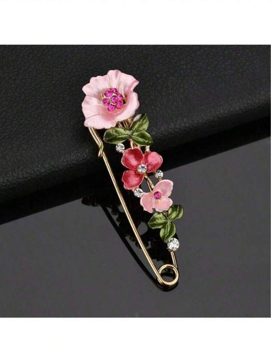 1 pezzo Spilla con fiore di strass, spilla decorativa alla moda per giacca, fermaglio versatile per colletto adatto per autunno/inverno - Rosso - Visualizzare 1