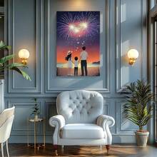 1pc Wrapped Framed Canvas Wall Art, Vintage Prints Poster, Valentine, Family On Beach, Fireworks Display, Night Sky - Modern, Painting, Warm Atmosphere, Illustrative Style, Perfect Gift Decor, Wall Art for Living Room Bedroom Office, Hanging Hardware Included - Wrapped Framed Canvas, Vertical - Lienzo enmarcado - Ver 5