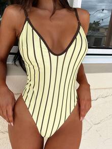 Bộ bikini liền thân kẻ sọc màu vàng dành cho nữ, trang phục đi biển thời trang cho mùa hè. - Màu vàng - Xem 5