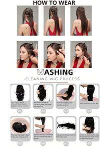 6片装夹式16夹合成纤维22英寸水波纹接发片，长款美人鱼波浪卷合成纤维，女士1B色 - 黑色 - 查看 9