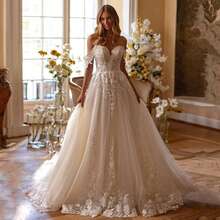 Elegant Sexy Off Shoulder Lace Appliqué A Line Tulle Formal Wedding Dress,Registry Office Dresses Bridal Gown,Evening Party Dress Birthday Party Dress Country Wedding,Romantic Church Ceremony Wedding Dress,Suitable For Wedding,Dating,Party,Singles' Party,Vacation,Formal Occasions,Dinner Dress,Prom Dress,Homecoming Dess,Cocktail Party,Wedding Guest Dress,Graduation - trắng - Xem 5