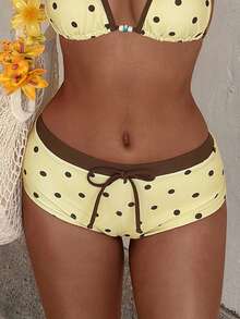 Bộ bikini chấm bi cổ điển dành cho nữ, màu vàng và nâu, đồ bơi thời trang phù hợp cho các buổi tiệc bơi và kỳ nghỉ hè ở bãi biển. - Vàng nhạt - Xem 4