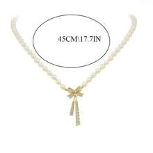 1 pieza Collar de perlas de moda con colgante de mariposa, de lujo, único, de alta gama, elegante, colgante de mariposa, cadena de clavícula, versátil para uso diario - Multicolor - Ver 2