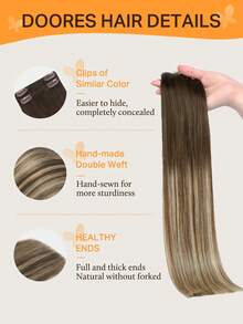 DOORES 6pcs (With 12 Clips) Seamless Human Hair Extensions 12-24 Inches Double Weft Real Hair Extensions Suitable For Women's Daily Use, Increase Hair Volume And Length - S4/26/4 - View 5