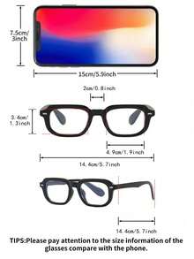 1 paire de lunettes plates de mode décontractée pour hommes, avec monture carrée noire en PC, de couleur unie minimaliste - Rose bonbon - Voir 4