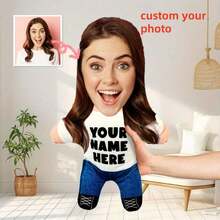 Cojín personalizado con foto, diseño de dibujos animados lindos, pantalones azules, cojín personalizado con retrato, impresión a doble cara, cojín de sofá, regalo de cumpleaños único, Navidad, Halloween, Acción de Gracias, para familia y amigos, para familia, decoraciones de fiesta de Sweet 16 - Sube fotos para personalizar almohadas. - Ver 3