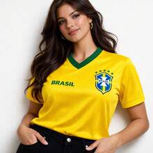 Brazil Women's Baby Look Fan Shirt 2026 - Yellow - View 1