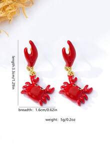1 Đôi bông tai men đỏ thiết kế hình càng cua độc đáo, kiểu dáng động vật biển hoạt hình dễ thương, phong cách Boho bãi biển. - Đỏ - Xem 2
