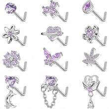 Diamday 12 chiếc khuyên mũi 20G bằng thép không gỉ phẫu thuật hình chữ L dành cho nam và nữ, khuyên mũi dễ thương, trang sức dạng vít. - Bạc - Xem 8