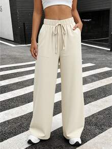 女士无弹力梭织面料直筒裤，带口袋 - 卡其色 - 查看 8