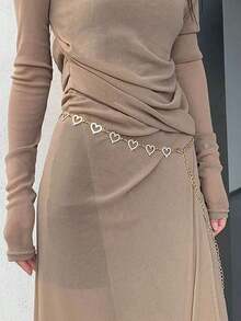 1pc Fashionable Simple Heart Shaped Rhinestone Alloy Waist Chain For Dress Decoration Women - 銀級 3 - 查看 3
