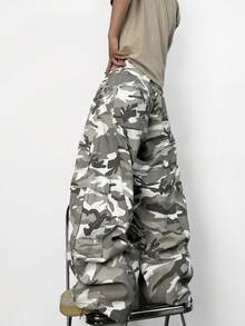 1 pieza Pantalones cargo de camuflaje vintage de marca estadounidense para hombres, pantalones anchos cómodos y holgados con múltiples bolsillos (cinturón y accesorios no incluidos) - Beis - Ver 2