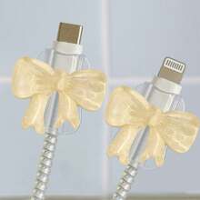 2 piezas Protector de cable universal tipo Lightning (5-14) y tipo C - Duradero, resistente a roturas, diseño de accesorio de teléfono de moda - Protector de cable de plástico con decoración de lazo, protector de cable de carga - Multicolor - Ver 7