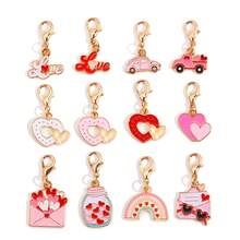 Random Mixed Valentine's Day Enamel Charms, Cute Heart Car Bear Rainbow Pendant Charms With Lobster Clasps, DIY Jewelry Making Kit For Bracelets, Necklaces, Keychains, Bag Accessories, Valentine's Day Gifts - Gold - View 4