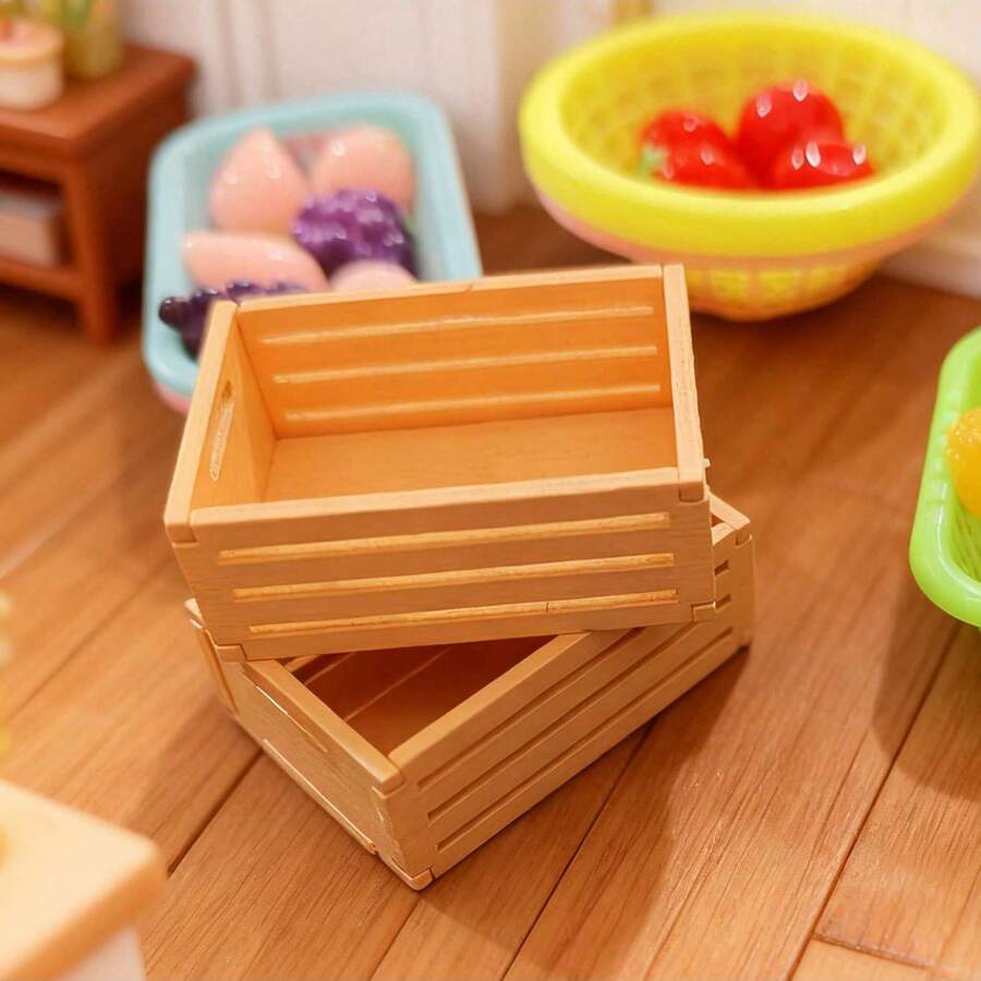 Mini Wooden Fruit Crate Model Accessories, Miniature Scene Small Fabric Storage Basket Decor, Tiny Scene DIY Components, Collectible Gift For Hobbyists And Enthusiasts - Multicolor - View 1