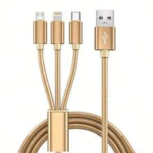 三合一快充线，兼容等设备。兼容 14/13/12/11/SE/X/8/7/6，耐用尼龙编织线，支持USB充电，三合一快充线，配备Type-C和Lightning接口，柔软耐用，三种输出选项，兼容、安卓手机和平板电脑，AC转手机，USB Type-C，Lightning充电线 - 彩色 - 查看 10