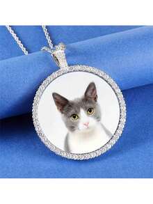1 Men's Hip-Hop Style Photo Chain Necklace - Customizable Circular Pendant With Personalized Image, Suitable For Daily Wear And Party Jewelry, Providing Him With A Unique Birthday/Holiday Gift, Birthday Gift - Multicolor - View 11