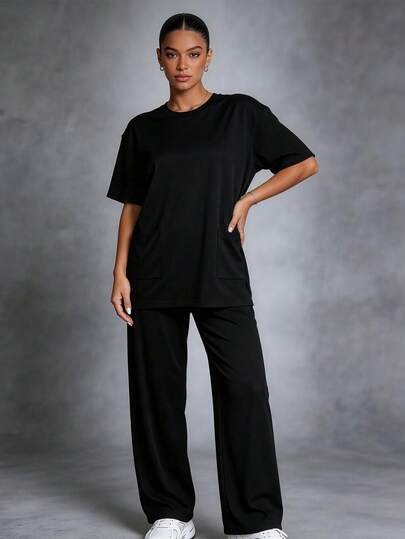 Runway Rest 2025 New Casual Suit Short-Sleeved Top And Long Pants Sportswear Home Wear
