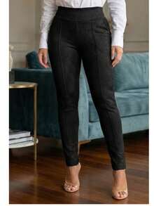 Atelie Kr Women's High-Waisted Riding Pants In Suede Skinny Style - 黑色 - 查看 1