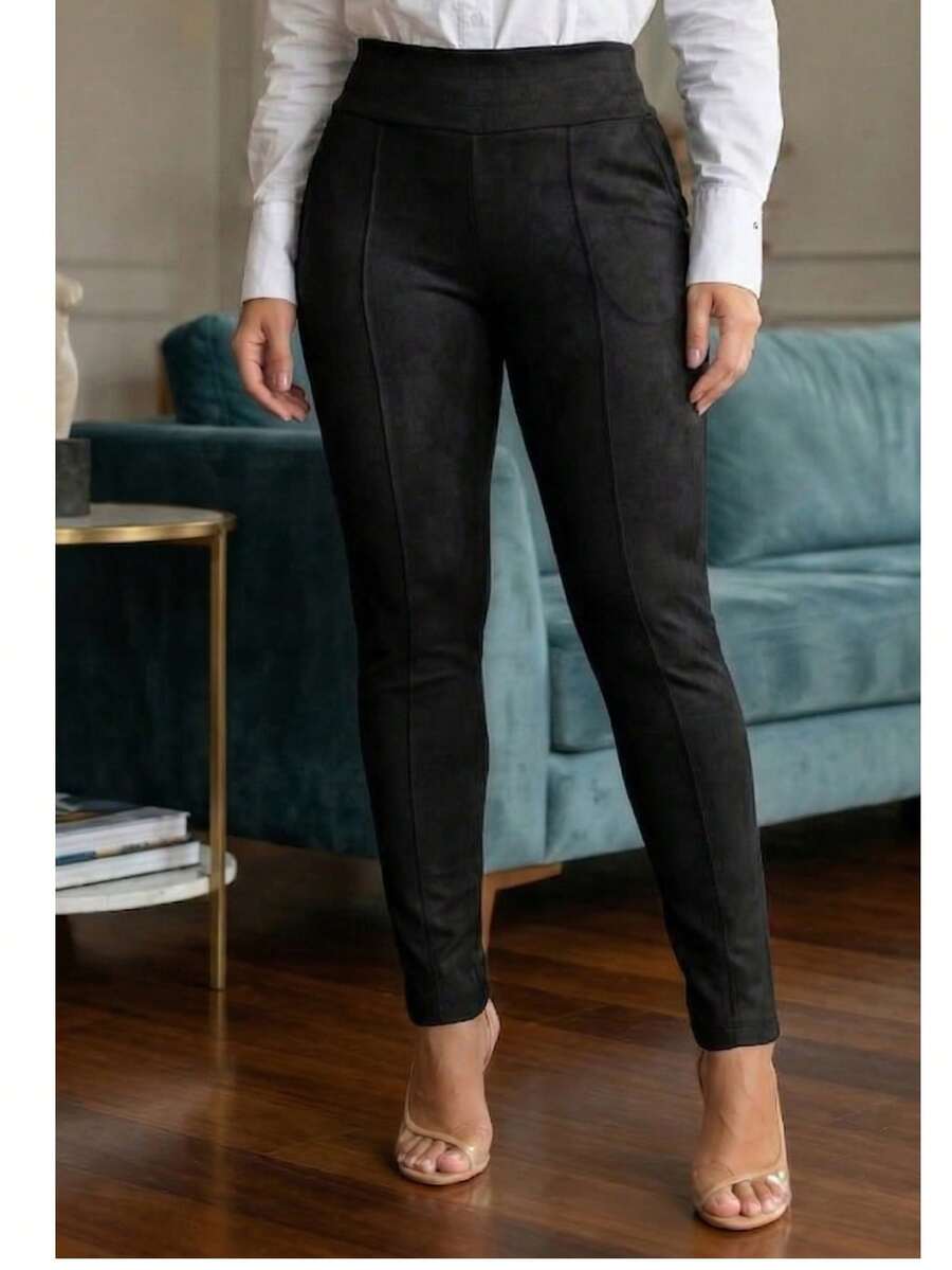 Atelie Kr Women's High-Waisted Riding Pants In Suede Skinny Style - 黑色 - 查看 1