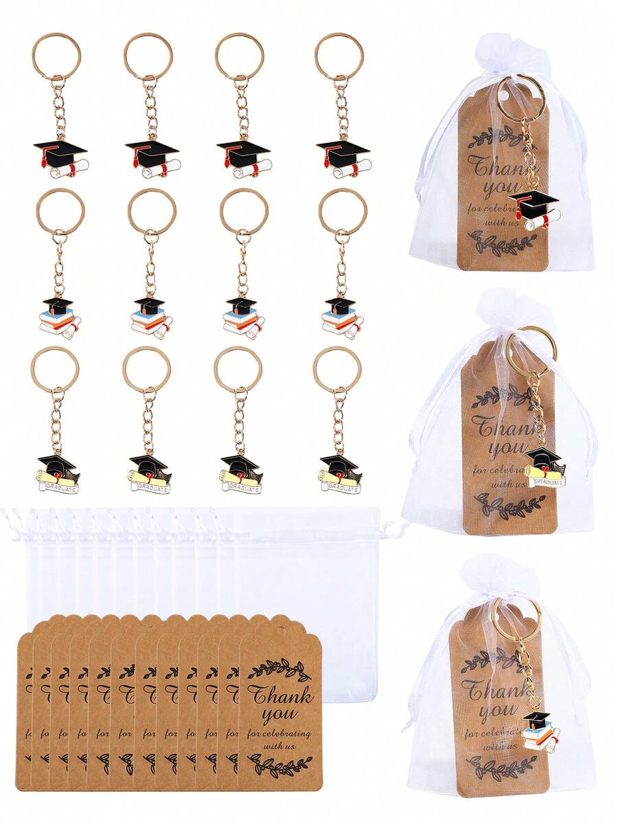 6 Sets Abschluss Organza Tasche und Schlüsselanhänger Set, Doktorhut Schlüsselanhänger mit Danke Kraftpapier Anhängern & Mesh Taschen, Abschlussklasse 2026 Dekorationen, Abschlussfeier Zubehör, Abschlussfeier Gastgeschenke, Glückwünsche Abschlussfeier Dekoration, Abschluss Heim Dekoration, Abschluss Geschenke