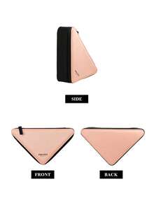Prada Pink Triangle Shape Large Capacity Cosmetic Bag, Travel Toiletry Organizer Pouch With Zipper - Black and Pink - View 4