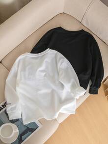2pcs Young Boy Long Sleeve T-Shirts, Loose Fit White Casual Tops, Spring - Multicolor - View 5