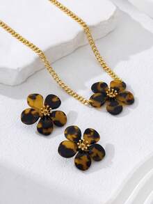 Conjunto de joyería vintage con collar y aretes con estampado de leopardo y flores, regalo de moda para mujeres - estampado de leopardo - Ver 3