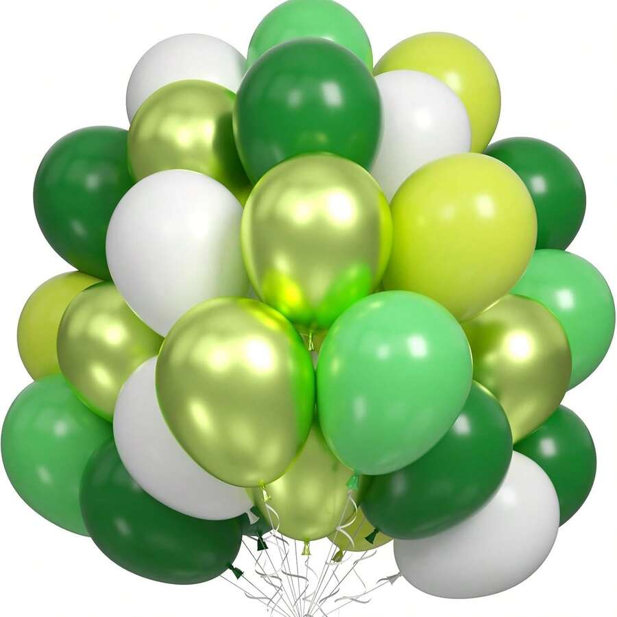 60 piezas Globos de fiesta verdes, verde oscuro, verde esmeralda, verde lima, globos de látex verdes y blancos, suministros para fiestas de cumpleaños con tema verde, decoración del Día de San Patricio - A-1 - Ver 1