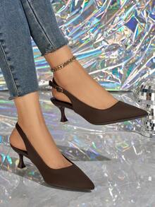 MonaNise 尖头高跟鞋，V领低帮包头凉鞋（女士款） - 棕色 - 查看 1