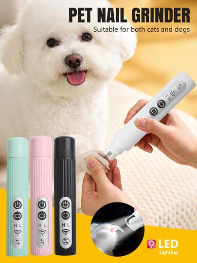 ENSSU Electric Pet Nail Grinder With LED Light, Adjustable Direction Dog Nail Trimmer With 3 Ports, Rechargeable 2-Speed Pet Nail Grinder, Low Noise Dog Nail Clipper, Professional Electric Pet Paw Trimmer, Quiet Small Dog Grooming Tool, Suitable For Dogs And Cats, Gift For Dog Lovers