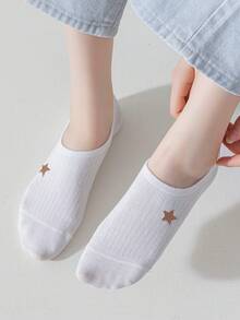 1/5双随机女士白色卡通动物、蝴蝶结、花朵图案硅胶防滑透气吸汗休闲浅口隐形船袜 - 彩色 - 查看 3