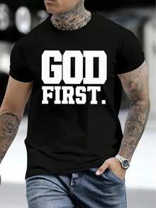 Camiseta de Hombre Cómoda Cuello Redondo Casual Algodón Mangas Cortas Suave Transpirable Top Ropa de Hombre Camiseta Verano Primavera Ropa de Calle Tela de Algodón Impresión de Letras a la Moda - Negro - Ver 3