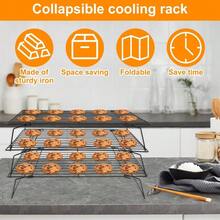 3/2/1件套可叠放冷却架套装，可折叠不锈钢不粘涂层烘焙架，耐用网状金属丝架，适用于烤箱和洗碗机，非常适合冷却面包、蛋糕、饼干，以及烘焙和烧烤肉类，厨房烘焙工具 - 查看 6