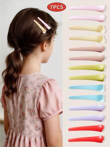 7件套无痛鸭嘴式发夹，侧刘海夹，卸妆洗脸夹，一体式发夹，女孩适用 - 彩色 - 查看 2