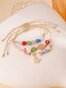 Bộ 3 vòng tay nữ thời trang thường ngày, đa năng, hình bướm và hoa. - Nhiều màu - Xem 4