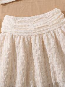 Left Mama Conjunto de top de tirantes y falda minimalista y dulce para niñas preadolescentes, adecuado para la playa y las vacaciones de verano - Beis - Ver 6