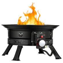 Propane Fire Pit 19-Inch, 53,000 BTU Portable Gas Fire Pit, With Grill Grate & Lava Rocks, Adjustable Flame, Folding Legs,Smokeless Outdoor Firebowl For Camping, Patio, Backyard, Deck, RV, Black - 19英吋 - 查看 8