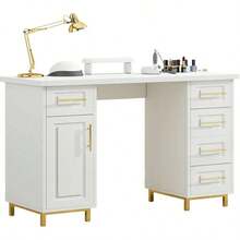 43 Inch Nail Tech Desk For Nail Tech, Wooden Manicure Table With Storage, Nail Table With 5 Drawers And Cabinet, Manicure Desk Nail Station, Pink/ Black/ White - 白色 - 查看 7