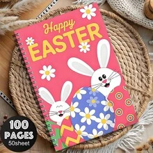 1 pieza Cuaderno/Diario con tema de Pascua feliz, que contiene lindos patrones de conejo y huevo, adecuado para útiles escolares/de oficina, libreta - A5 - Ver 9