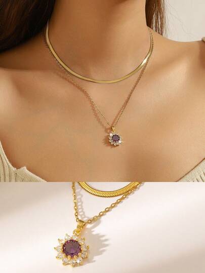  1pc Elegant Purple Flower Pendant Necklace, Personalized Design, Suitable For Women's Daily Wear, Gift For Valentine's Day, Thanksgiving