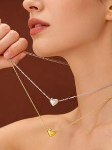 1件/2件装优雅简约不锈钢心形吊坠项链，适合女性日常佩戴或约会场合。 - 項鍊 - 查看 5