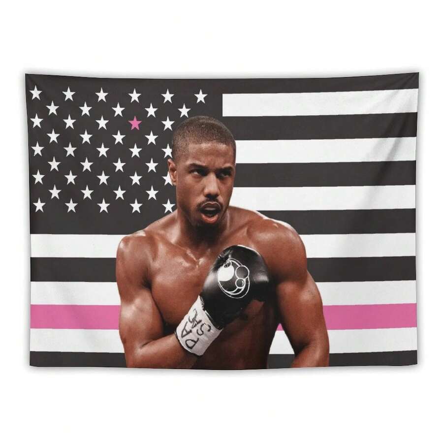 1PC Actor Michael B Jordans Printed American Flag Decorative Tapestry Flag, Patriotic Star Spangled Banner Design, Suitable For Horizontal Hanging In Bedrooms, Dormitories, And Living Rooms, Easy To Install, Ideal Gift For Fans, Dormitory Room Accessories, Festival Gifts - 1PC - Xem 1