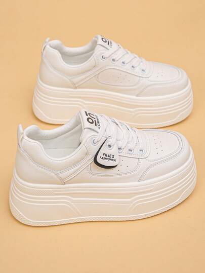 Women's Platform Sneakers, Solid Color, Lace-Up, Casual Wear, Spring/Autumn