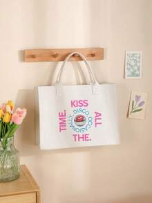1 pezzo Borsetta in feltro con stampa "Bacia sempre. Disco occasionalmente" come regalo monogramma, borsa shopping invernale, borsa tote come regalo di viaggio per uomo o donna, merchandising album o tour - Bianco - Visualizzare 8