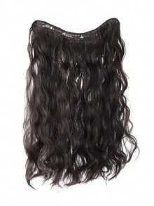 20英寸V型夹式接发片，黑棕色，自然波浪卷合成纤维假发片 - 彩色 - 查看 12