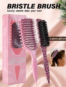 1/2pcs Leopard Print Pointed Tail Brush And New Upgrade Curl Defining Brush Set, A Vintage-Style Men's Hairbrush And Beard Comb, Perfect For Styling Ponytails And Buns, And For Taming Frizzy Hair, Leopard Print, Suitable For Home And Salon Use, Smooth Comb Teeth, Can Create Various Hairstyles, Hair Comb - Multicolor - View 1